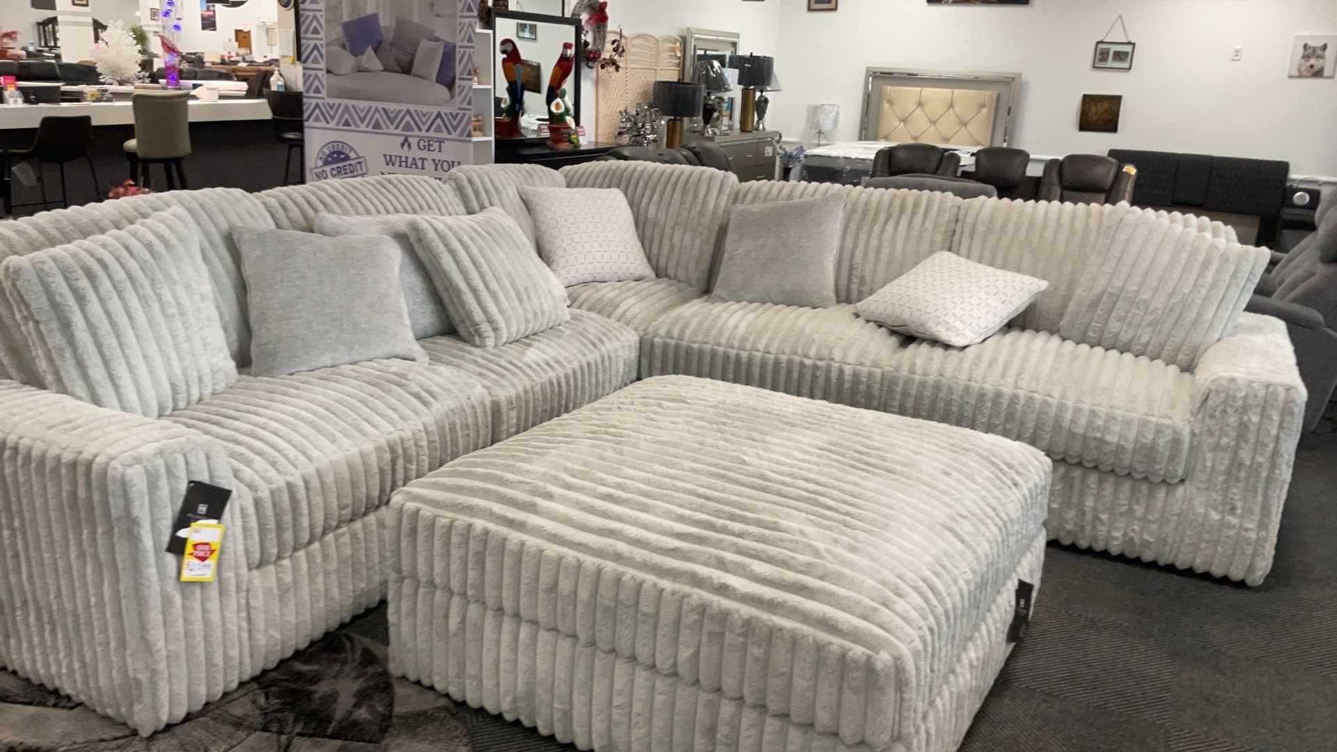 Grey Fuzzy Soft Corduroy Mammoth Sectional (Ottoman Not Included)