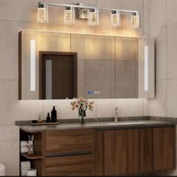 stambord Bathroom Light Fixtures, 5 Light Brushed Nickel Bathroom Vanity Light Over Mirror, 3 Color LED Vanity Lights with Crystal Bubble Glass, Dimma