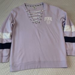 Pink Victorias Secret Lace Up Varsity Sweatshirt Sz M
