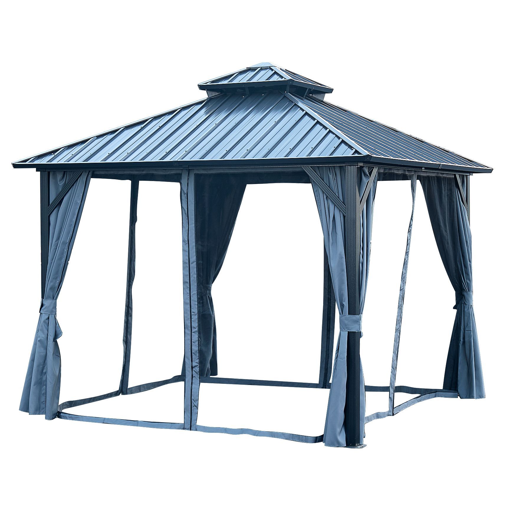 12' X 12' Hardtop Gazebo with Galvanized Steel Double Roof, Sturdy Aluminum Frame, Curtains, and Netting for Patio, Lawn, and Garden