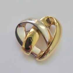 Vintage brooch pin two-tone gold silver woven knot pretzel heart jewelry 