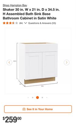 Shaker 30 in. W x 21 in. D x 34.5 in. H Assembled Bath Sink Base