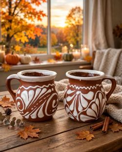 2x10 New Terracotta Mugs with White Floral Design – Set of 2