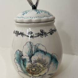 Edie Rose Home Bloom Collection Porcelain Jar with Lid Floral & Butterfly Design