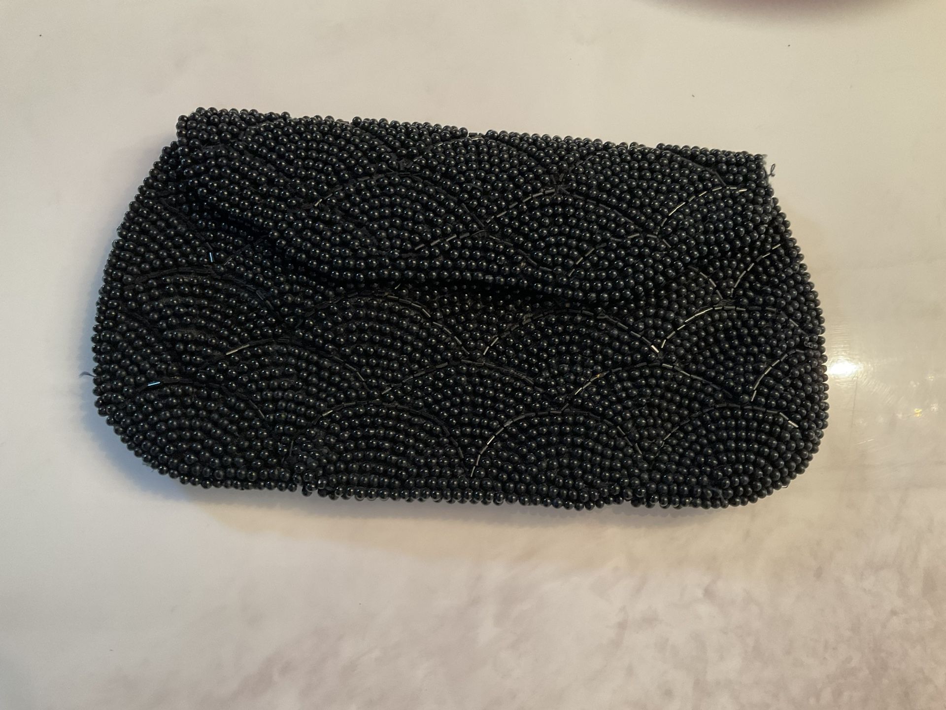 Black Beaded Clutch Evening Bag (New)