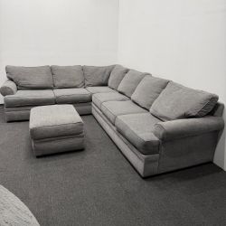 L Shaped Gray Sectional Couch with Ottoman - We Can Deliver