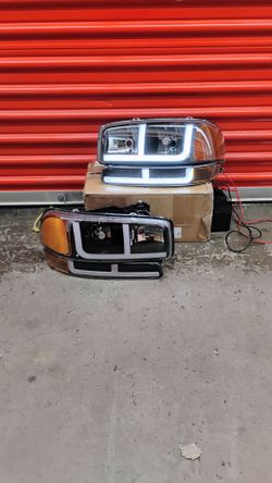 SWITCHBACK F-LED DRL TURN SIGNAL FOR 1(contact info removed) SIERRA YUKON HEADLIGHTS BLACK/AMBER