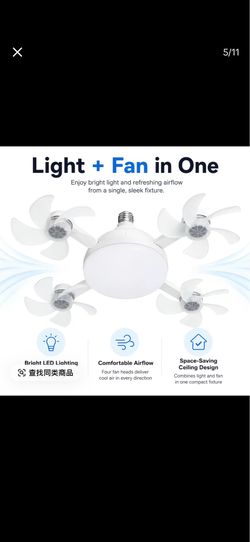 Foldable LED Ceiling Fan Light with Remote, E27 Screw Base
