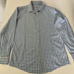 Mizzen + Main Leeward Shirt Mens Size Large Trim Fit Blue Plaid Button Up