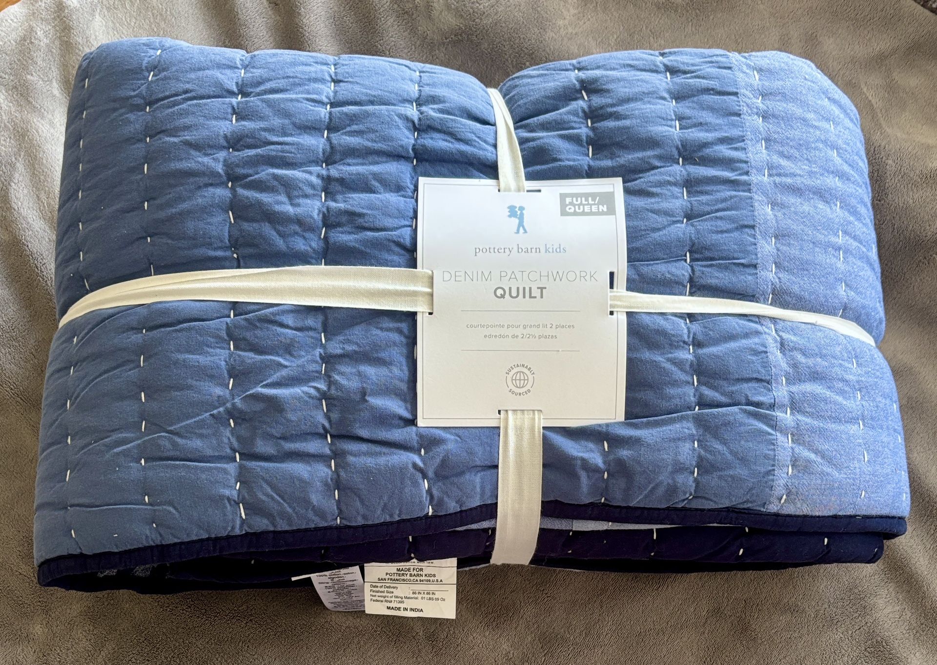Pottery Barn Kids Denim Patchwork Quilt (Full/Queen) NEW