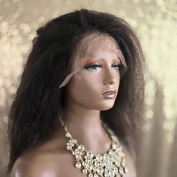 Kinky Straight Human Hair Wig New  Lace Front  18" 13x6 Lace Front 