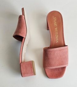 Stuart Weitzman Cayman Block Heel Slide Sandals Suede 9B Terracotta NEW