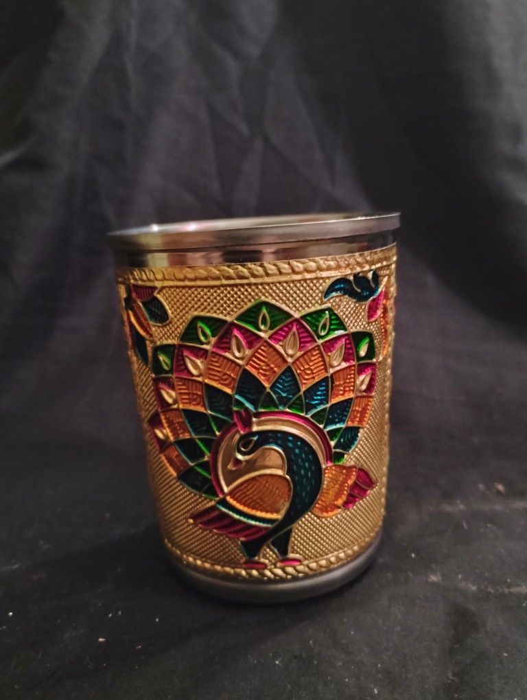 4" Peacock Meenakari Stainless Steel Cup
