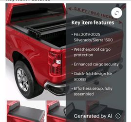 Tri-Fold 5.8FT Bed Soft Tonneau Cover for 2019-2024 2025 Silverado Sierra 1500 Truck