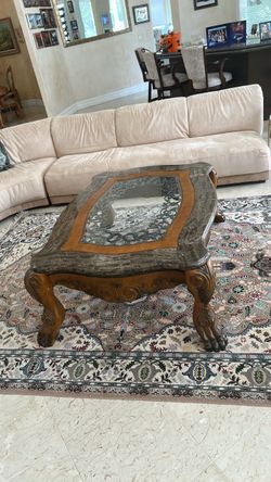 Ornate Wood and Marble Coffee Table