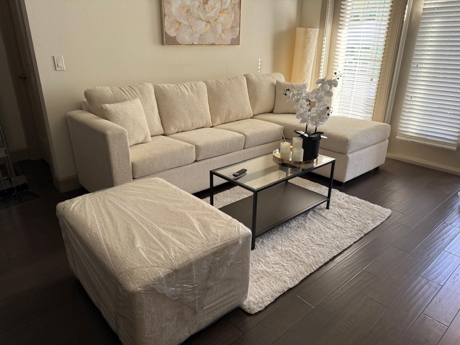 Brand New Cream Sectionals With Free Ottoman