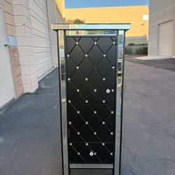 Black Tufted Mirrored Accent Cabinet