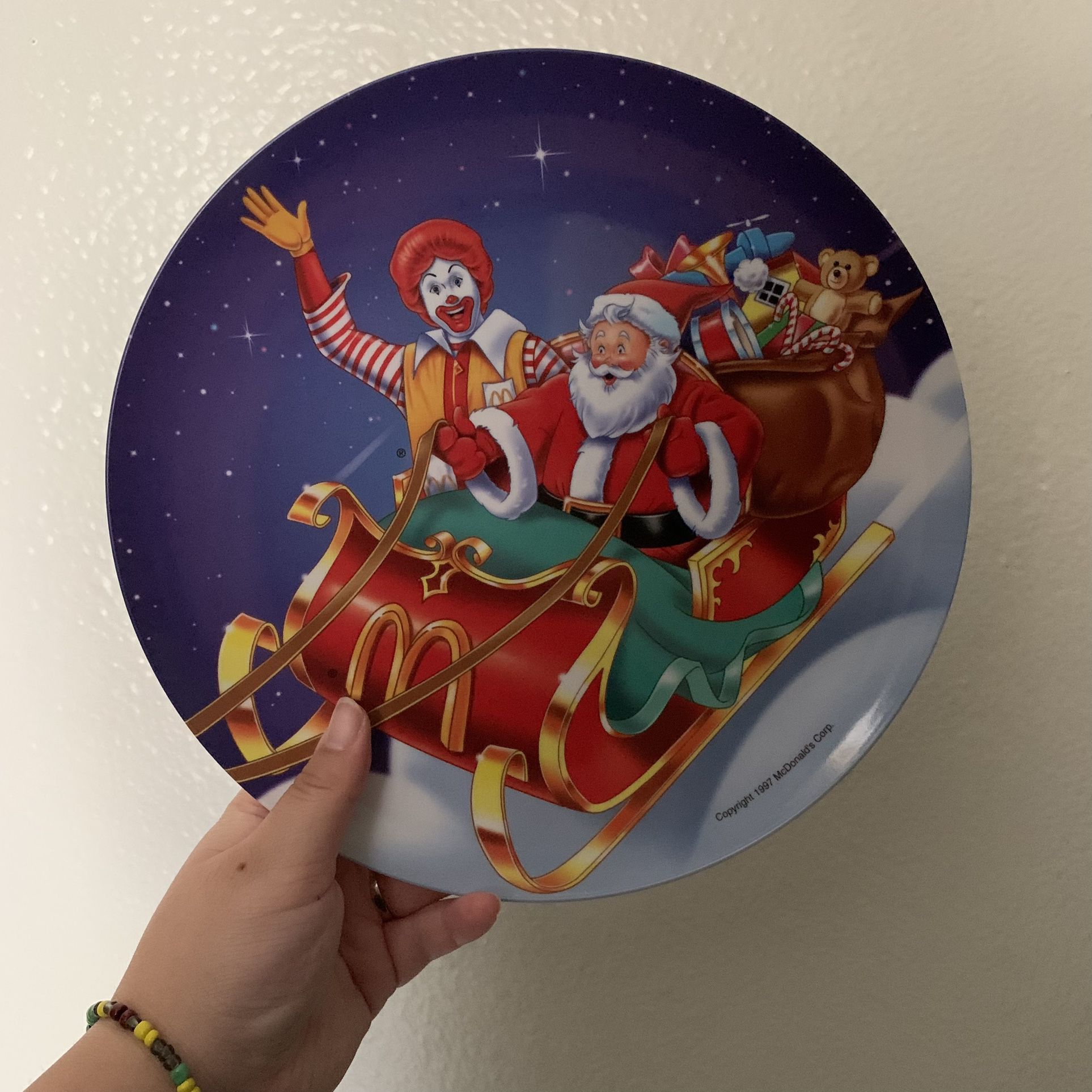 Vintage 1997 Christmas Collector's Plate Melamine Ronald McDonald & Santa Claus