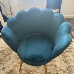 Teal Scalloped Velvet Chair