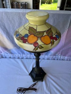 Vintage French Sihumbra Art Deco Lamp with Fruit Glass Shade