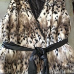 June Ambrose Snow Leopard Faux Fur Belted Vest