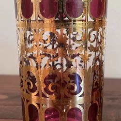 Culver Azur Cranberry Scroll Highball Drinking Glass Tumbler 5 Vintage Set Lot