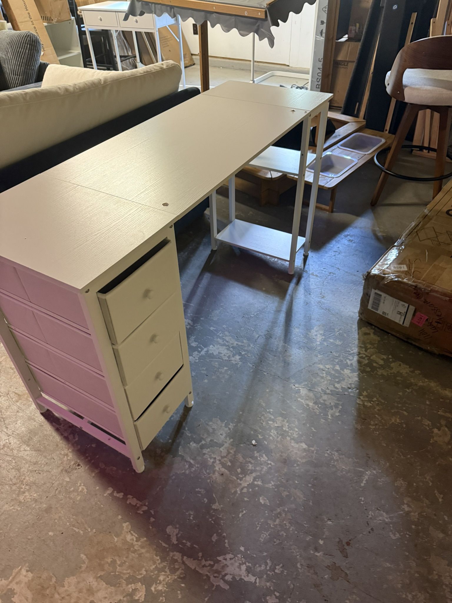 White 4 Drawer Desk With Minor Damage On The Top