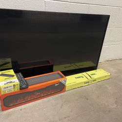 39” INSIGNIA LED TV + BRAND NEW ONN STREAMING DEVICE + BRAND NEW FIRE LED BLUETOOTH SPEAKER + BRAND NEW STAND LEGS
