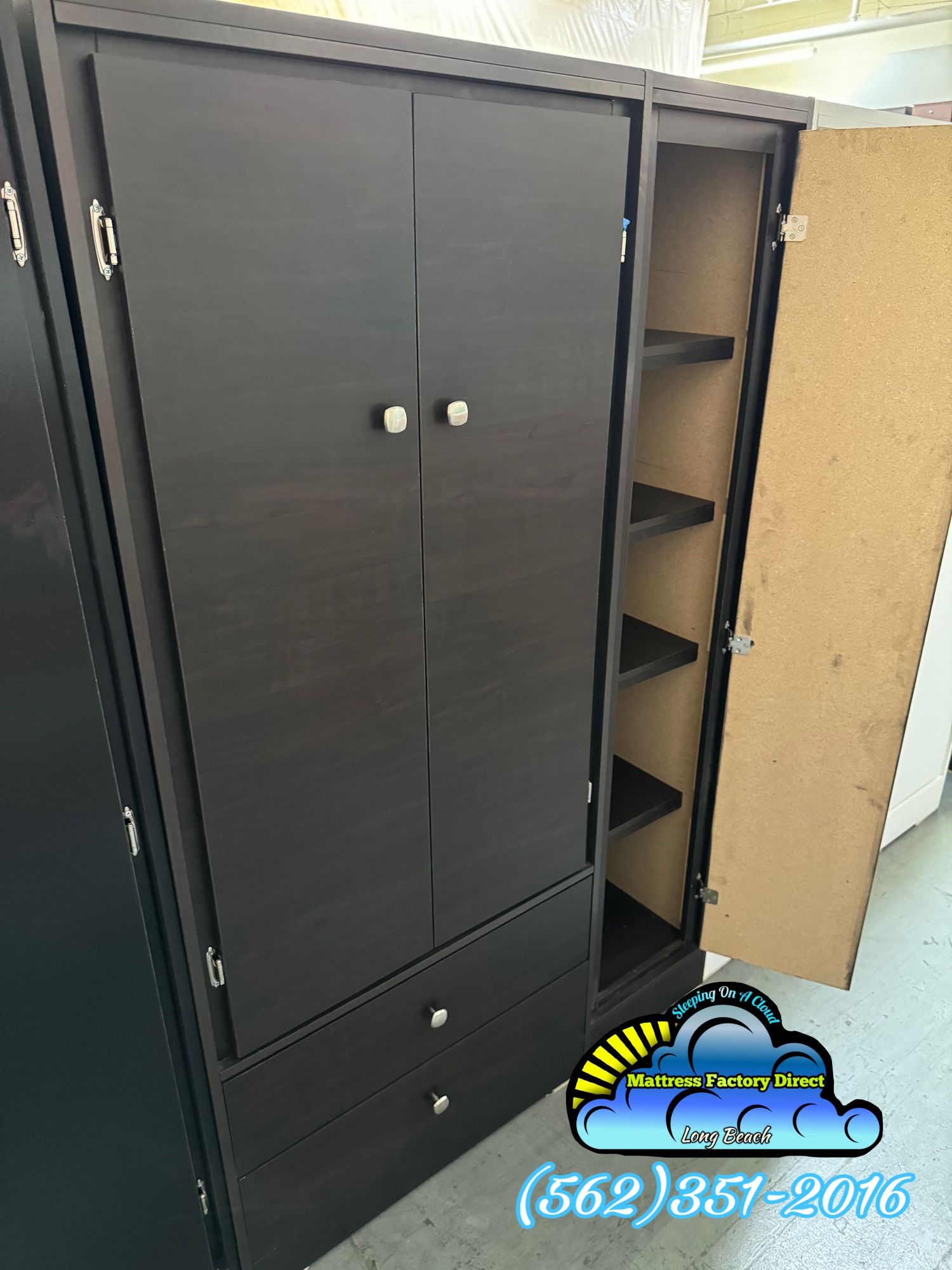 Tall Jumbo Closet Expresso Wardrobe 2 Drawer & Shelves