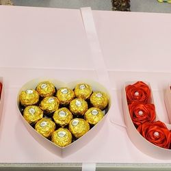 Ribbon flower Rose and chocolate " I LOVE YOU"