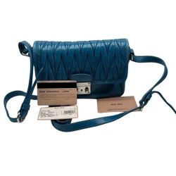Miu Miu Laguna Matelasse Bandoliera 5BH088 Blue Shoulder Bag | Floor Model