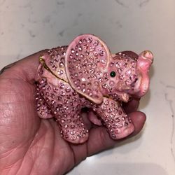 Pink Rhinestone Elephant Antique / Jewelry Holder