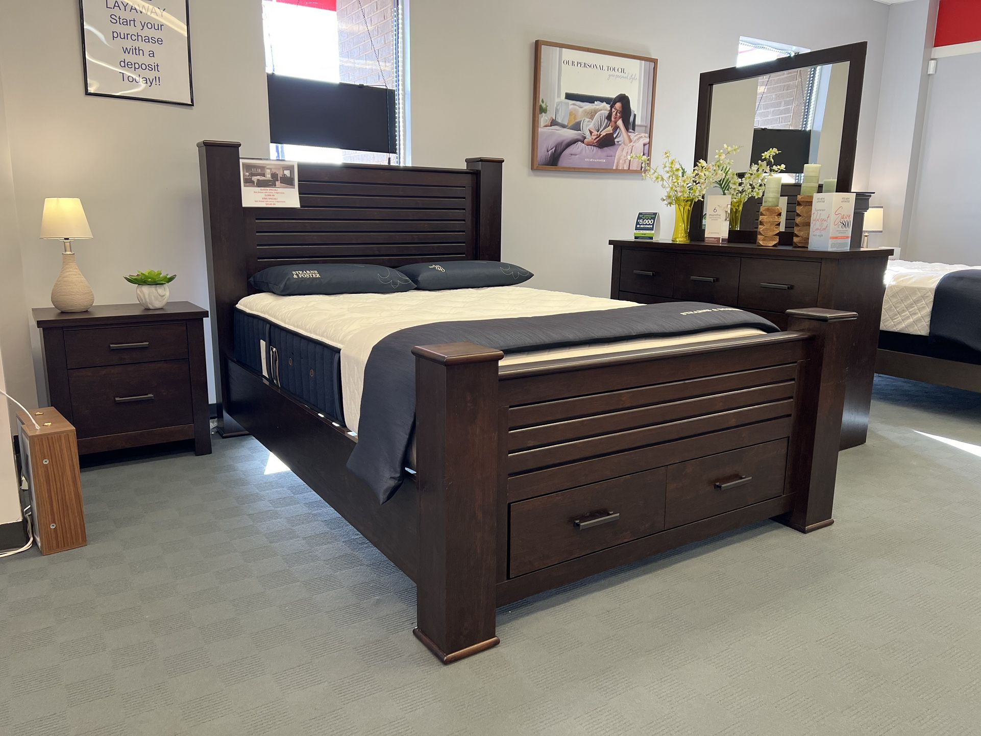 Queen and King Platform Bed with Two Drawer Storage 