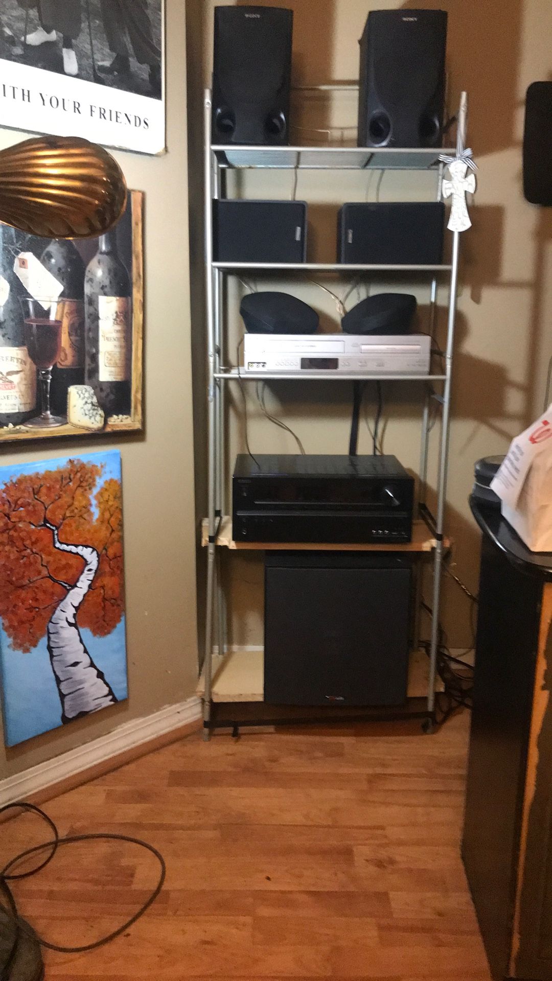 Onkyo Receiver, Polk audio Powered Subwoofer, 5-speakers