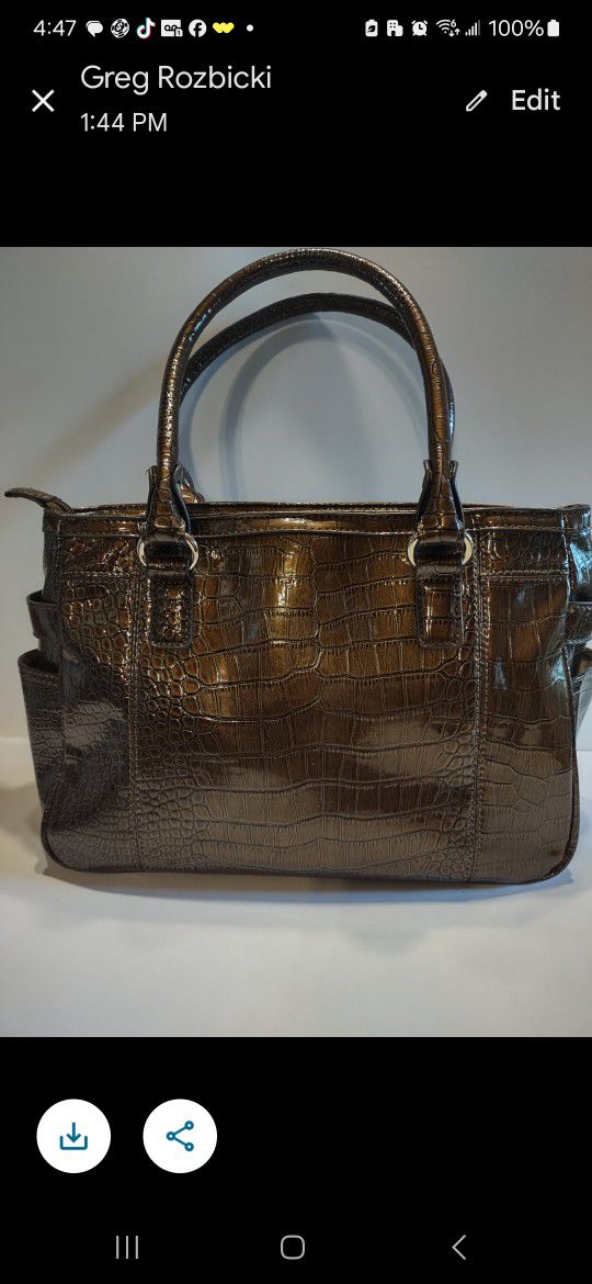Ann Klein Croco Luxe Medium Size Purse, Handbag Brown