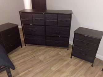 3-Piece Fabric Dresser Set with Metal Frame and tower lamp