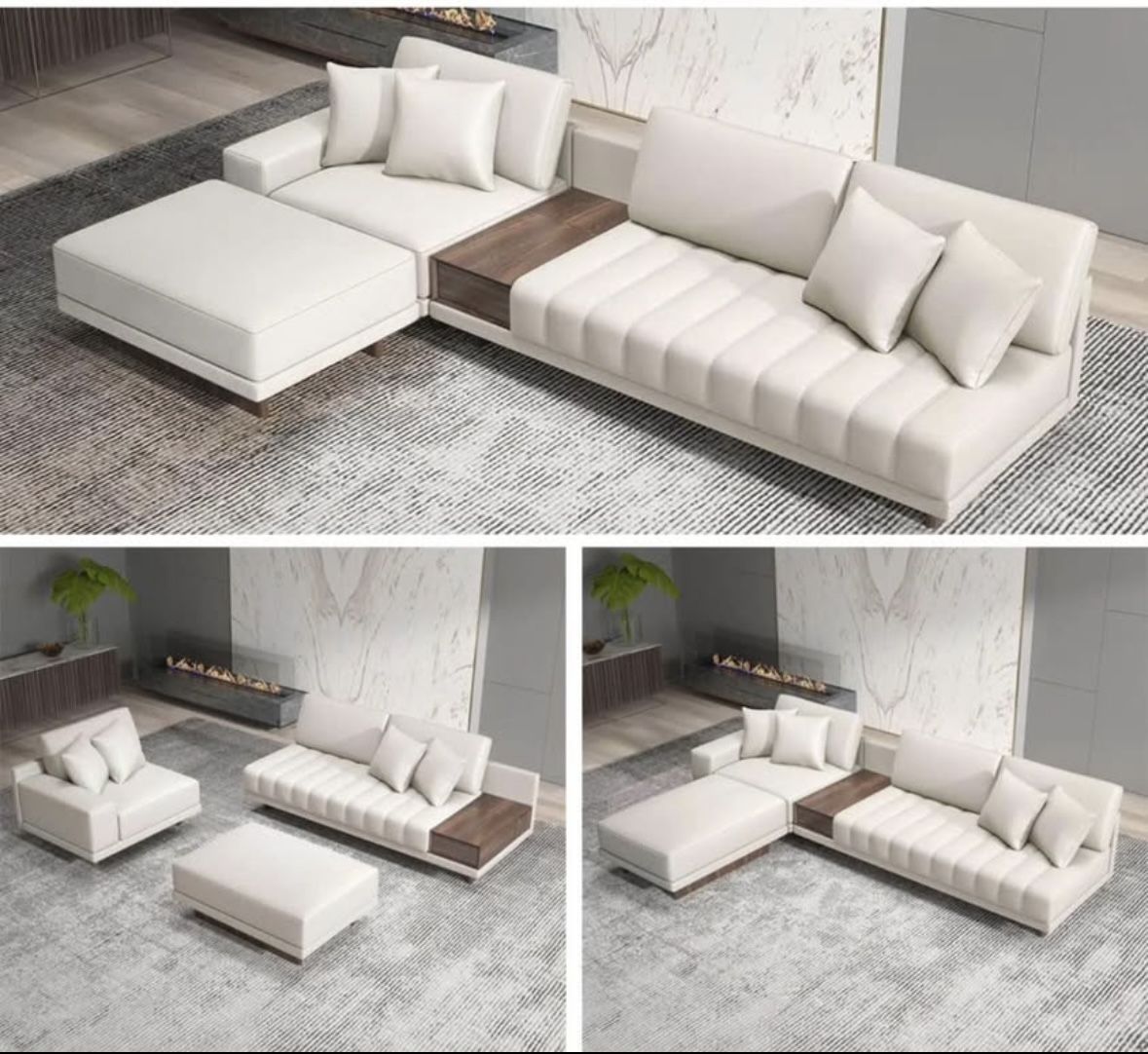 126" L-Shaped White Modular Sectional Sofa with Storage Side...