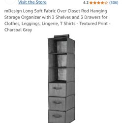 messing Fabric Closet Rod Hanging Organizer Charcoal Gray 