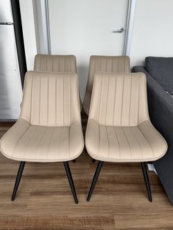 Set of 4 Modern Khaki Upholstered Dining Chairs