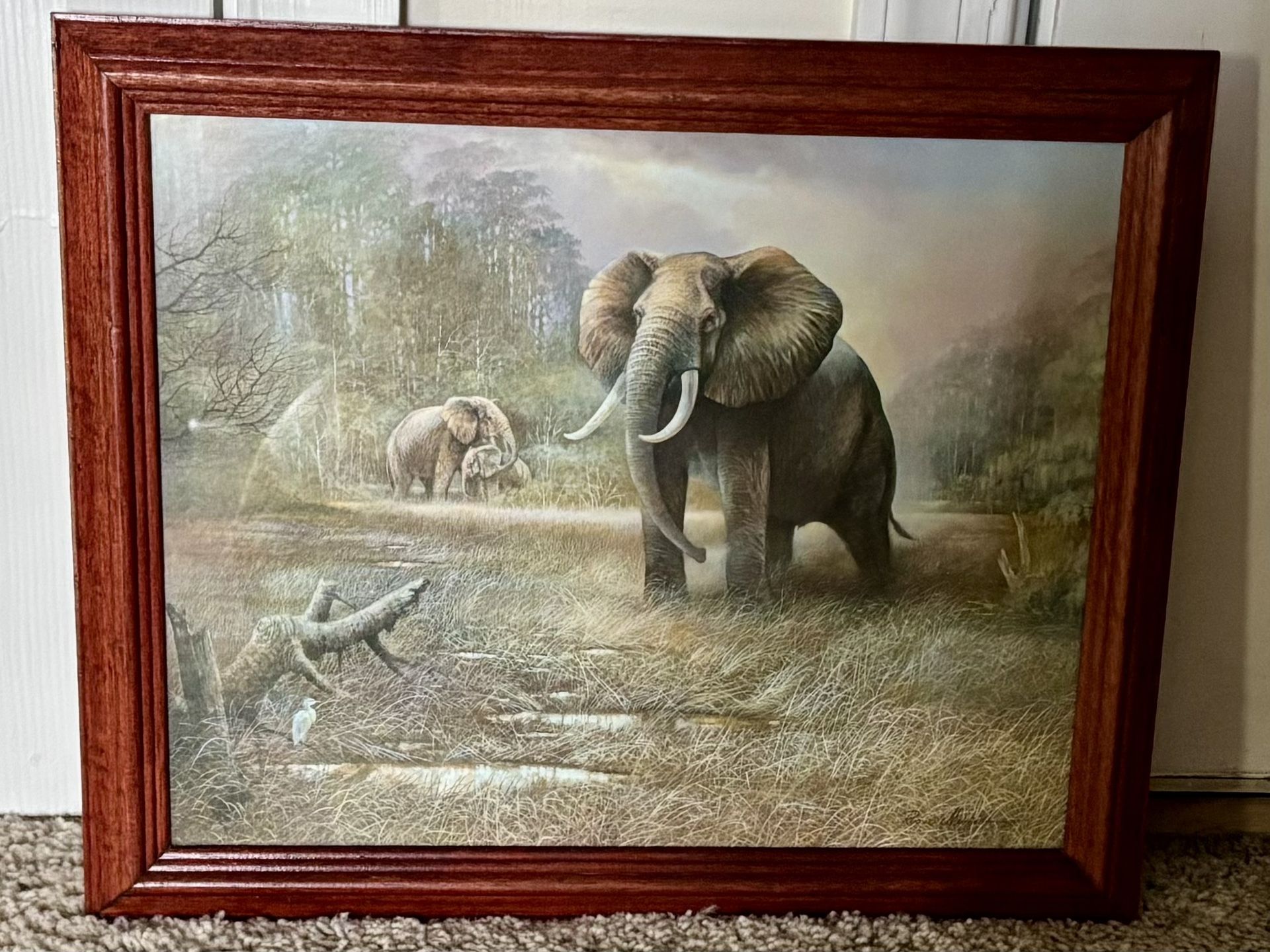 Cherry Framed African Elephant Print Artist Ruane Manning