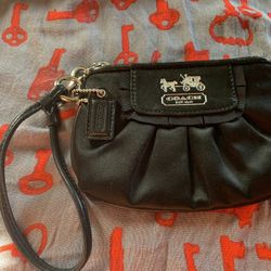 Fabric & Leather Coach Wristlet with Ruffled Front 