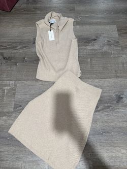 Pink Rose Ribbed Knit Top and Skirt Set