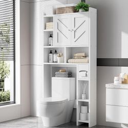 Over the Toilet Storage Cabinet, Freestanding Storage Cabinet Over Toilet, Bathroom Storages Organizer Cabinets with Toilet Paper Holder Stand and Adj