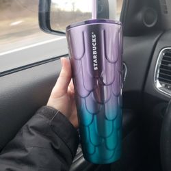 Starbucks 2023 Spring Blue Purple Mermaid Scales Stainless Cold Cup Tumbler 24oz
