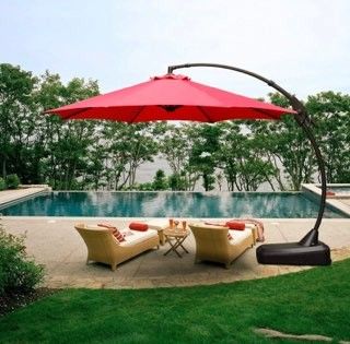 Grand Patio Deluxe NAPOLI 12 FT Curvy Aluminum Offset Umbrella, Patio Cantilever Umbrella with Base
- Red