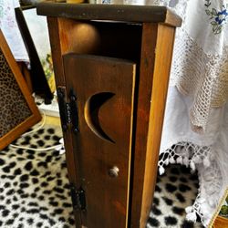 Vintage rustic primitive outhouse toilet paper holder stand cabinet Whimsigoth moon cutout