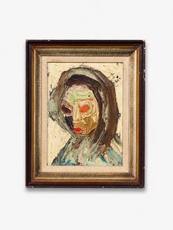 Vintage Signed Abstract Expressionism Oil Painting, Head Portrait by Leo Fred, c.1960's -Delivery Available
