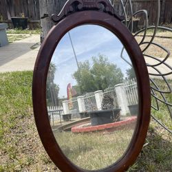 Vintage Wood Oval Wall Mirror