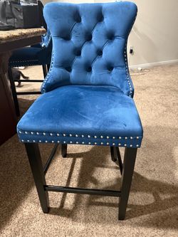 Blue Velvet Tufted Bar Stool with Nailhead Trim