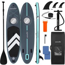 SereneLife 10’6” Inflatable Stand-Up Paddle Board with Window - 32” Wide Stable Design with Non-Slip EVA Deck Pad, Premium SUP Accessories and GoPro M